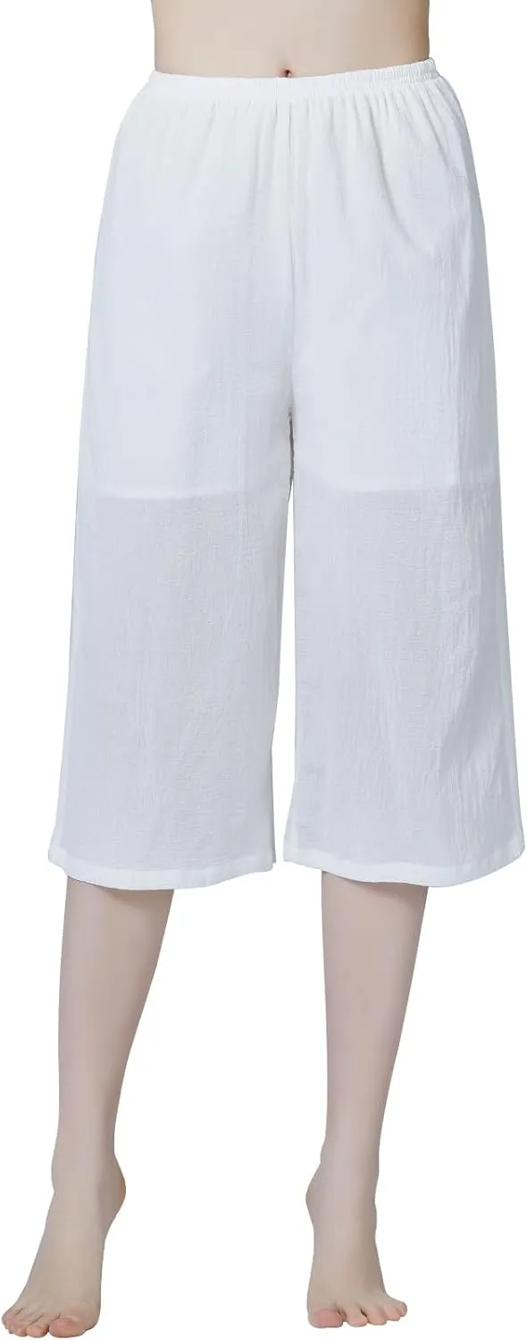 BEAUTELICATE Simple Crepe Cotton Culotte Slip for Women with Lining Ivory Calf Length