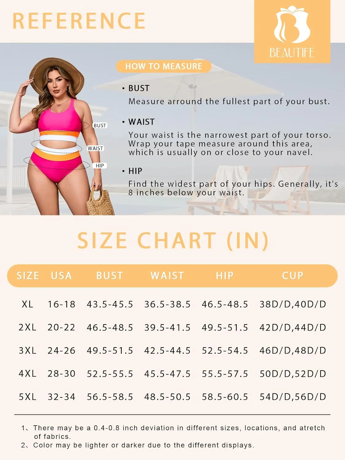 Beautife Womens Plus Size High Waisted Bikini Sets Color Block Two Piece Swimsuit Modest Sporty Bathing Suits