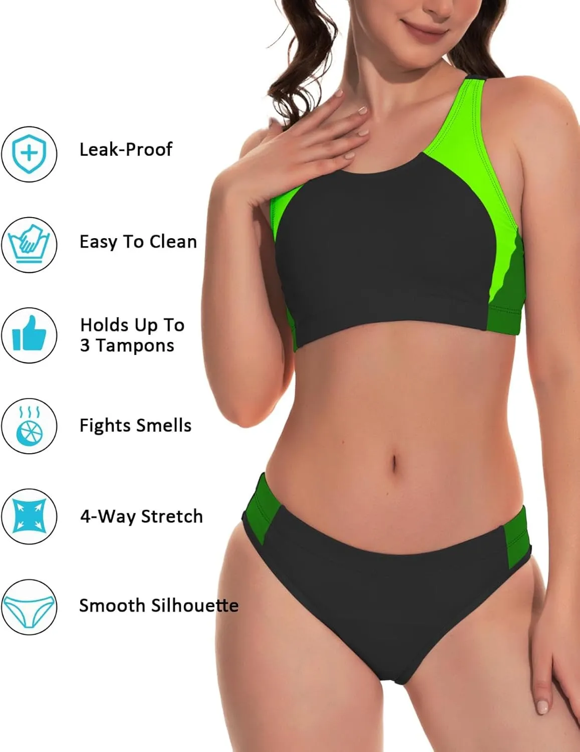 Beautikini Period Swimwear Two Piece Menstrual Leakproof Swimsuit Sporty Bikini Sets Bathing Suit for Teen Girl