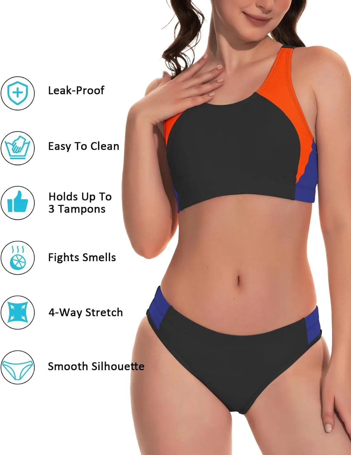 Beautikini Period Swimwear Two Piece Menstrual Leakproof Swimsuit Sporty Bikini Sets Bathing Suit for Teen Girl