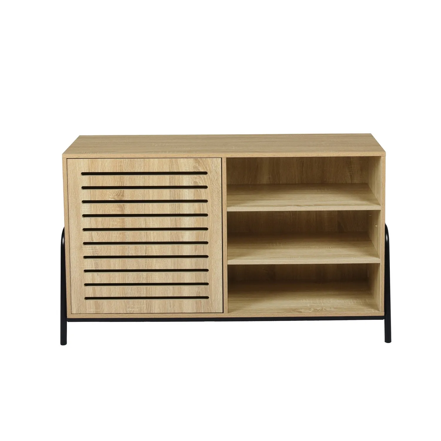 Beige Metal Wood Sideboard with Oak Veneer and 5 Shelves- Model Auro