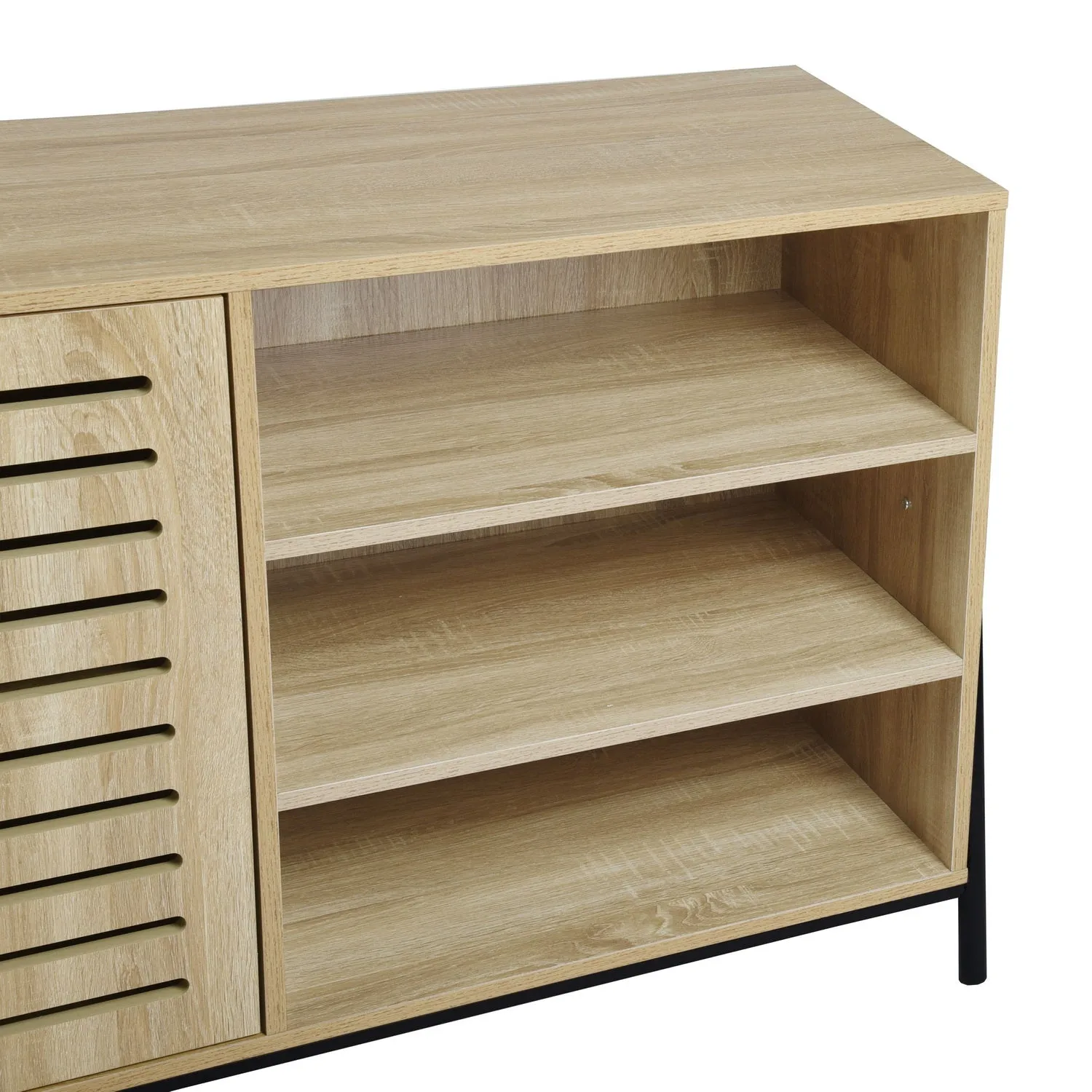 Beige Metal Wood Sideboard with Oak Veneer and 5 Shelves- Model Auro