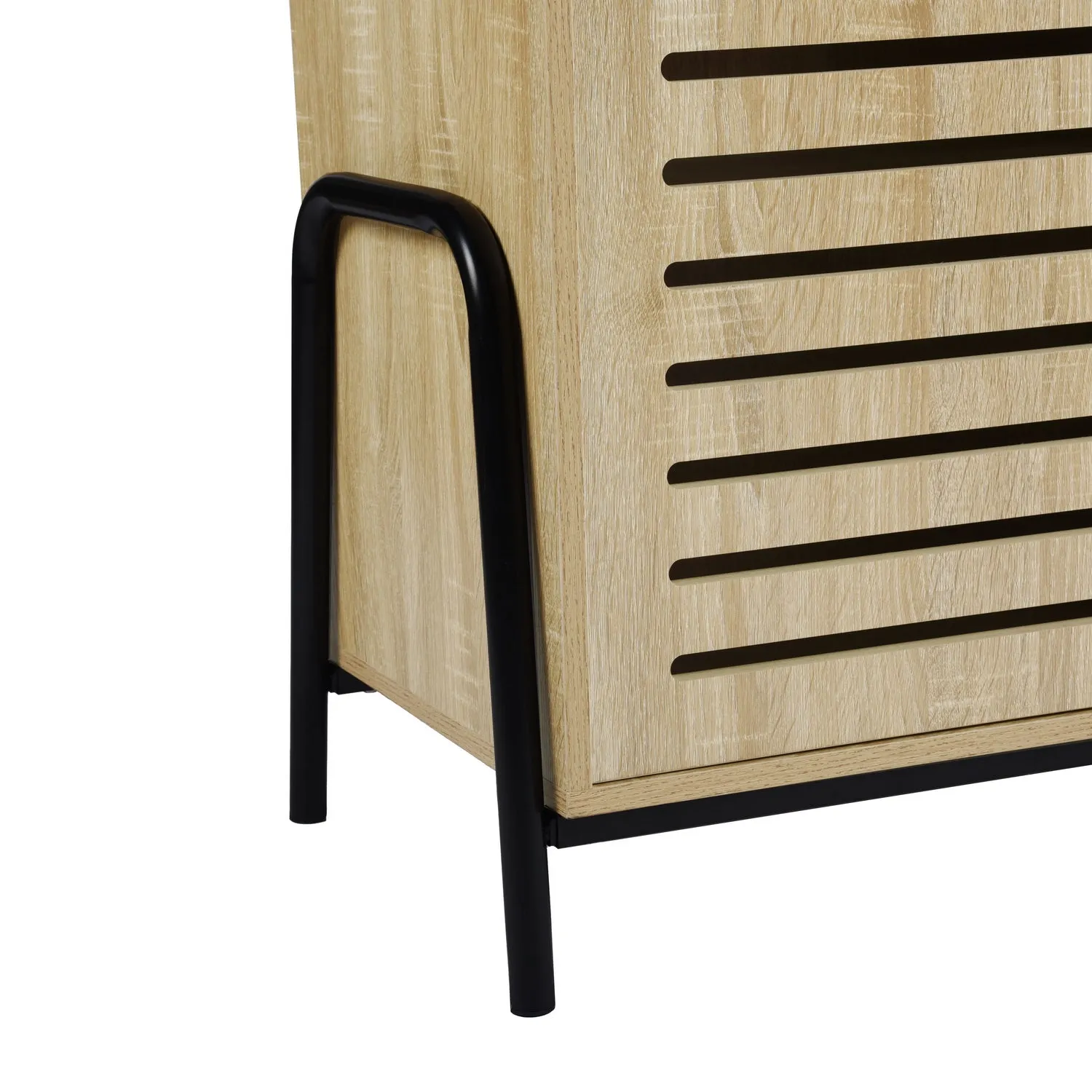 Beige Metal Wood Sideboard with Oak Veneer and 5 Shelves- Model Auro