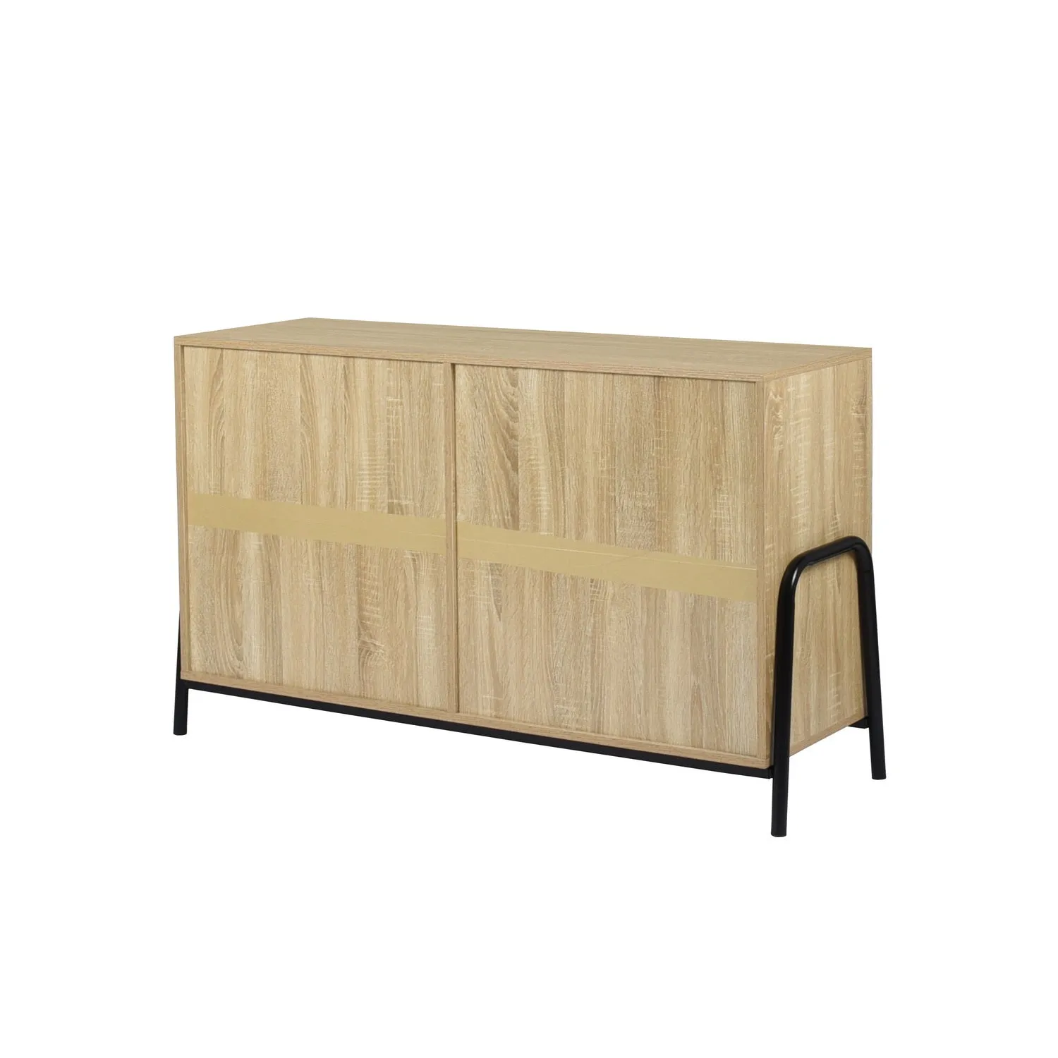 Beige Metal Wood Sideboard with Oak Veneer and 5 Shelves- Model Auro
