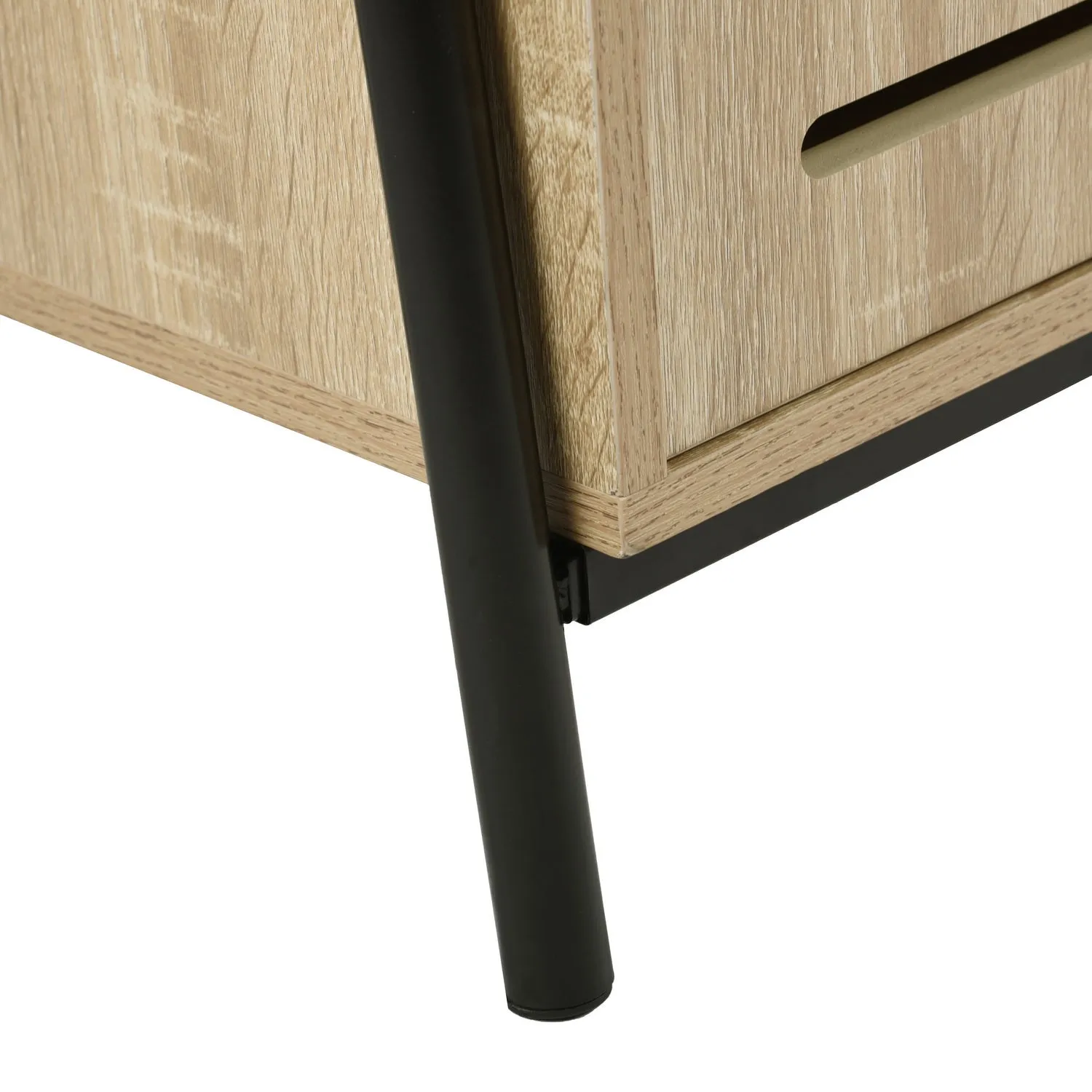 Beige Metal Wood Sideboard with Oak Veneer and 5 Shelves- Model Auro