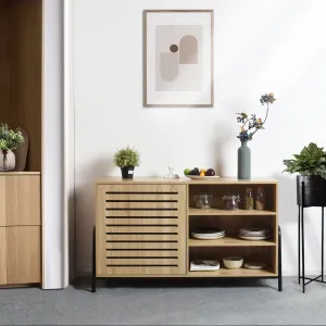 Beige Metal Wood Sideboard with Oak Veneer and 5 Shelves- Model Auro