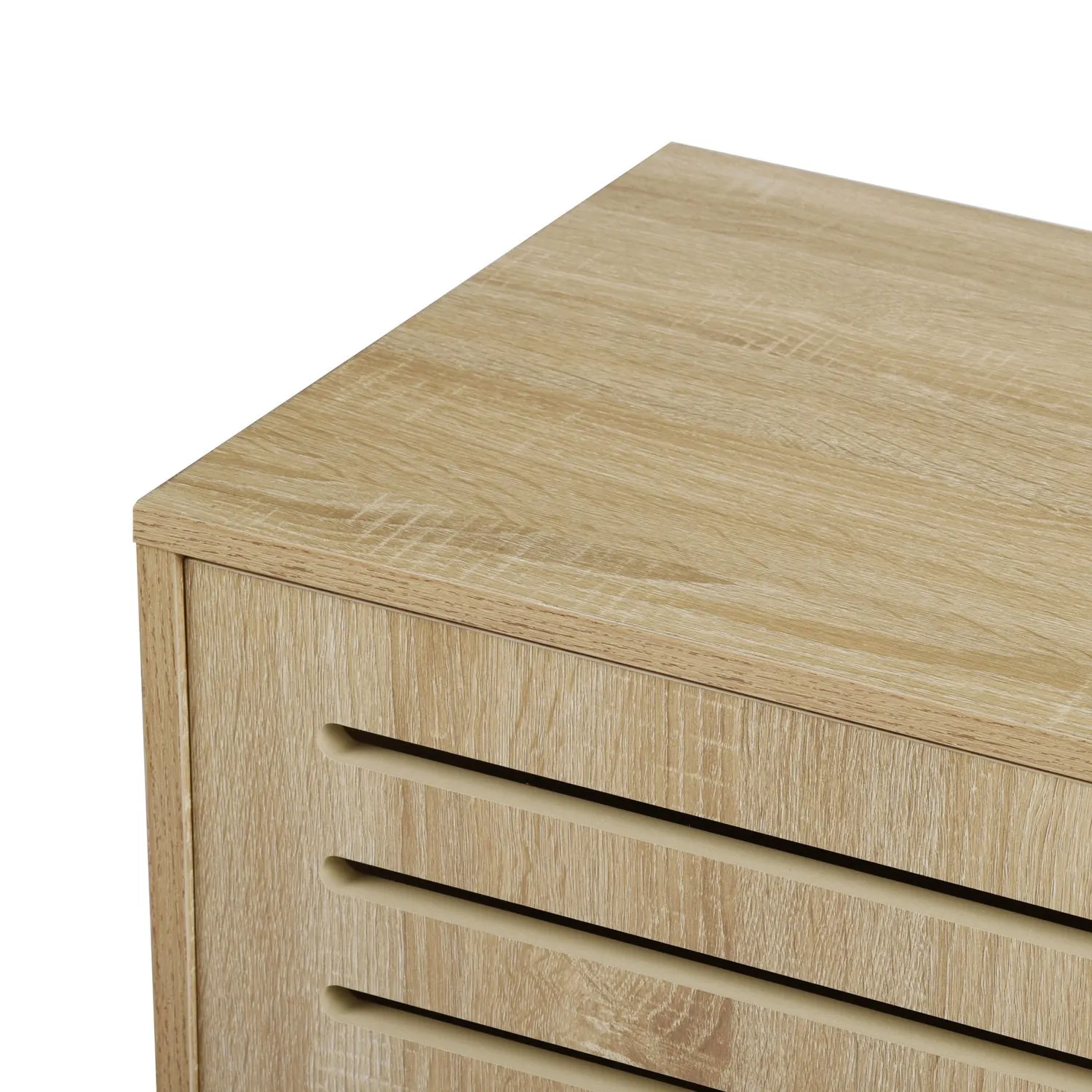 Beige Metal Wood Sideboard with Oak Veneer and 5 Shelves- Model Auro
