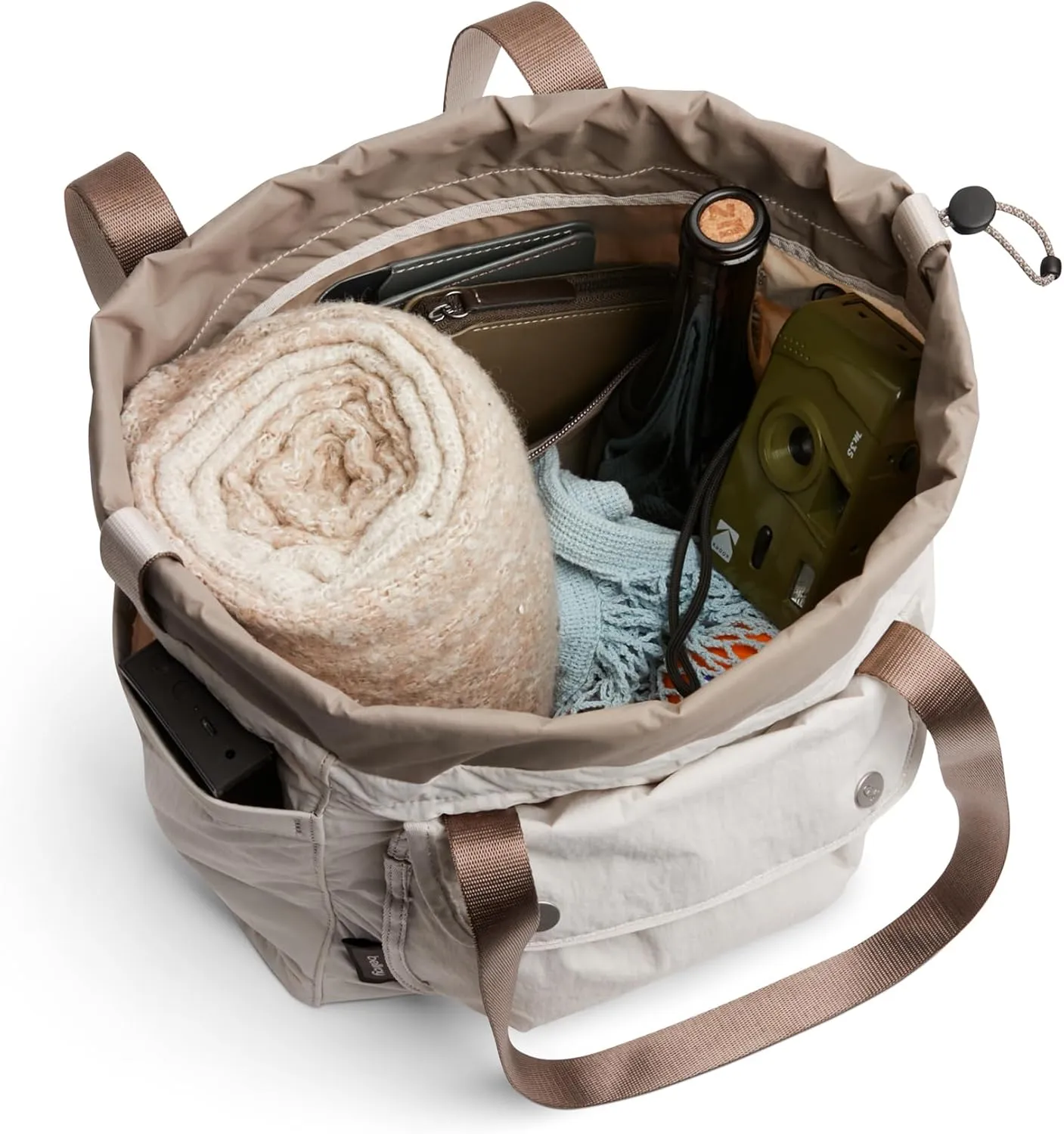 Bellroy Cinch Tote (16 liter lightweight tote bag with external organization, pop pockets, a luggage pass-through, and effortless draw-cord closure) - Oat