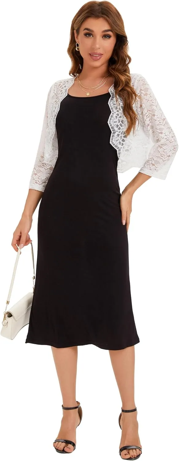 BENANCY Women's Elegant 3/4 Sleeve Sheer Floral Lace Shrug Cardigan