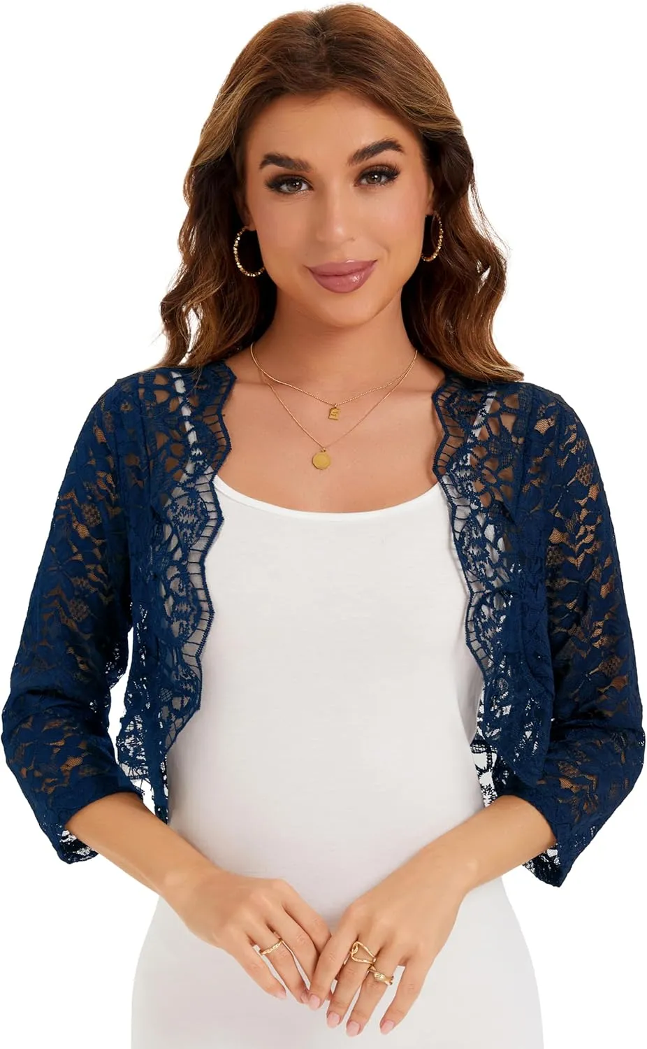 BENANCY Women's Elegant 3/4 Sleeve Sheer Floral Lace Shrug Cardigan
