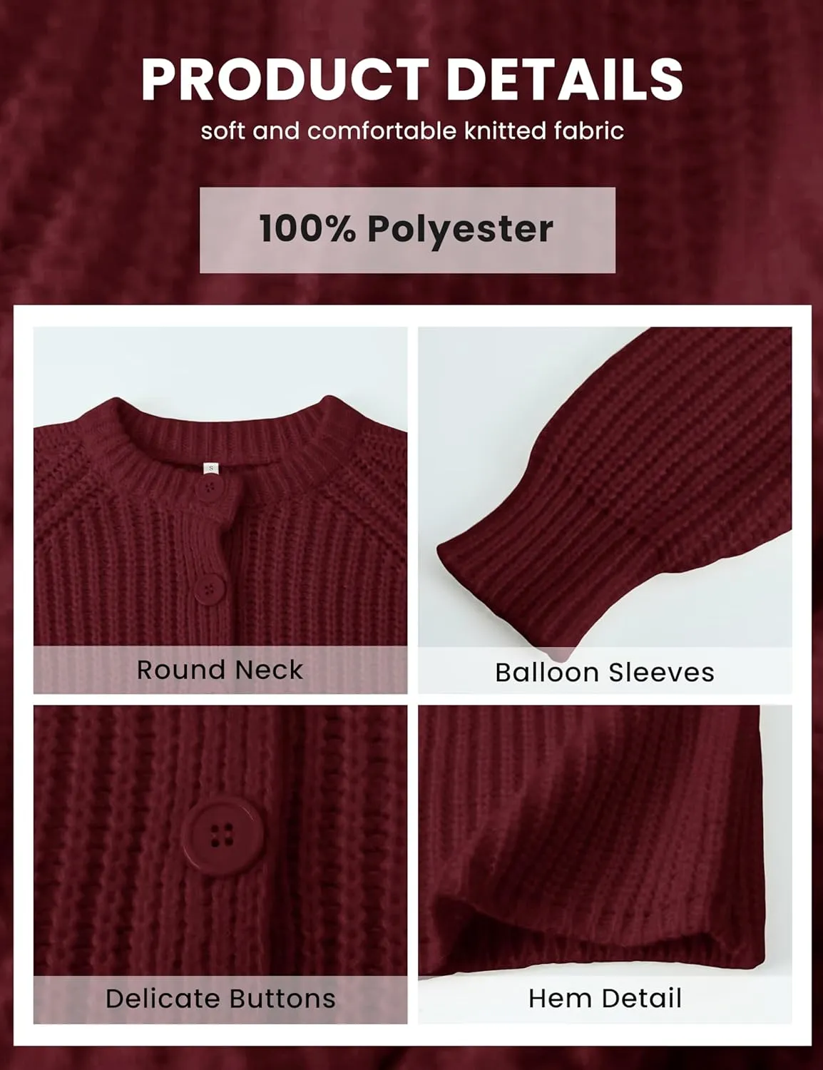 Bianstore Women's Casual Long Sleeve Crewneck Button Down Cardigan Sweater Knit Outwear