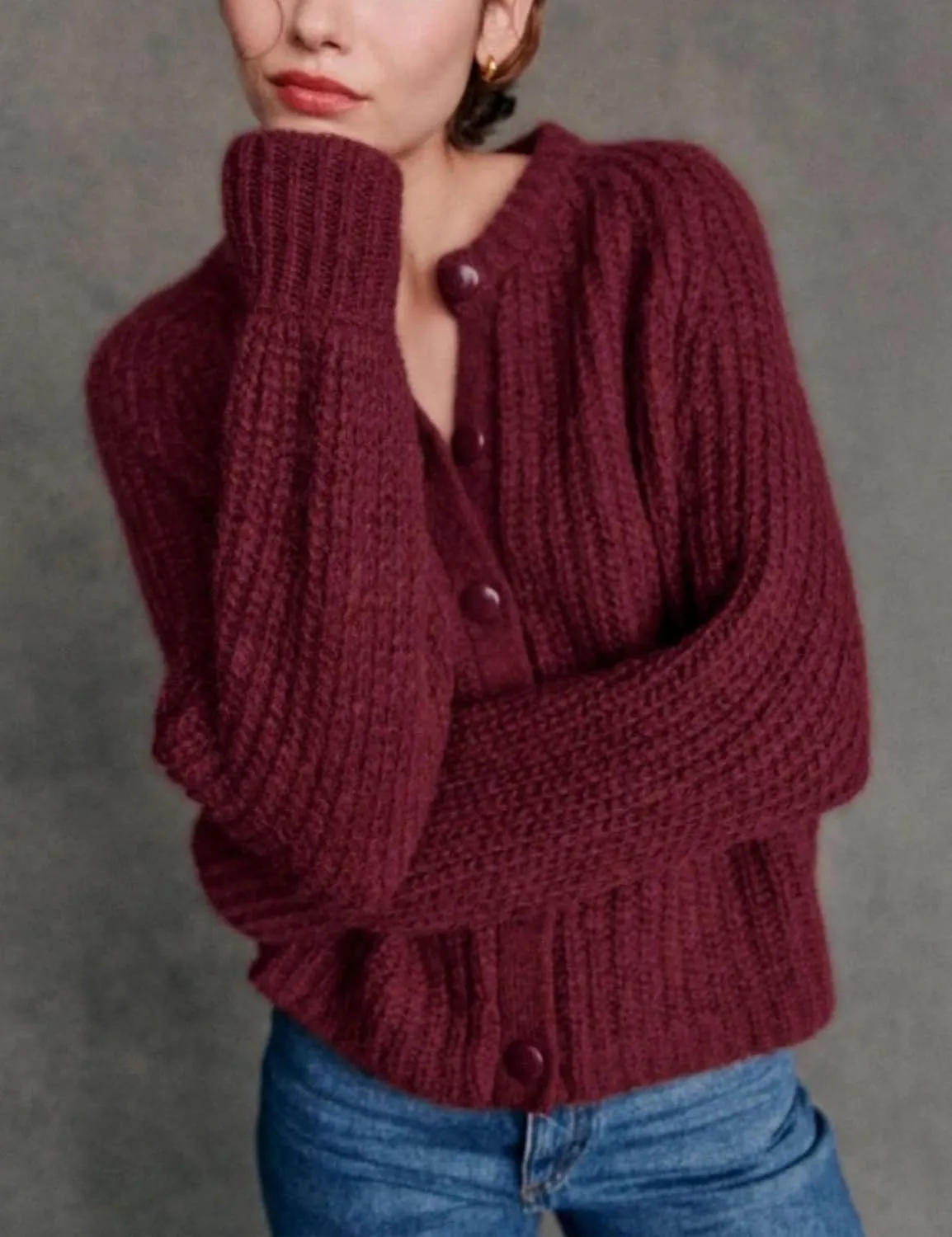 Bianstore Women's Casual Long Sleeve Crewneck Button Down Cardigan Sweater Knit Outwear