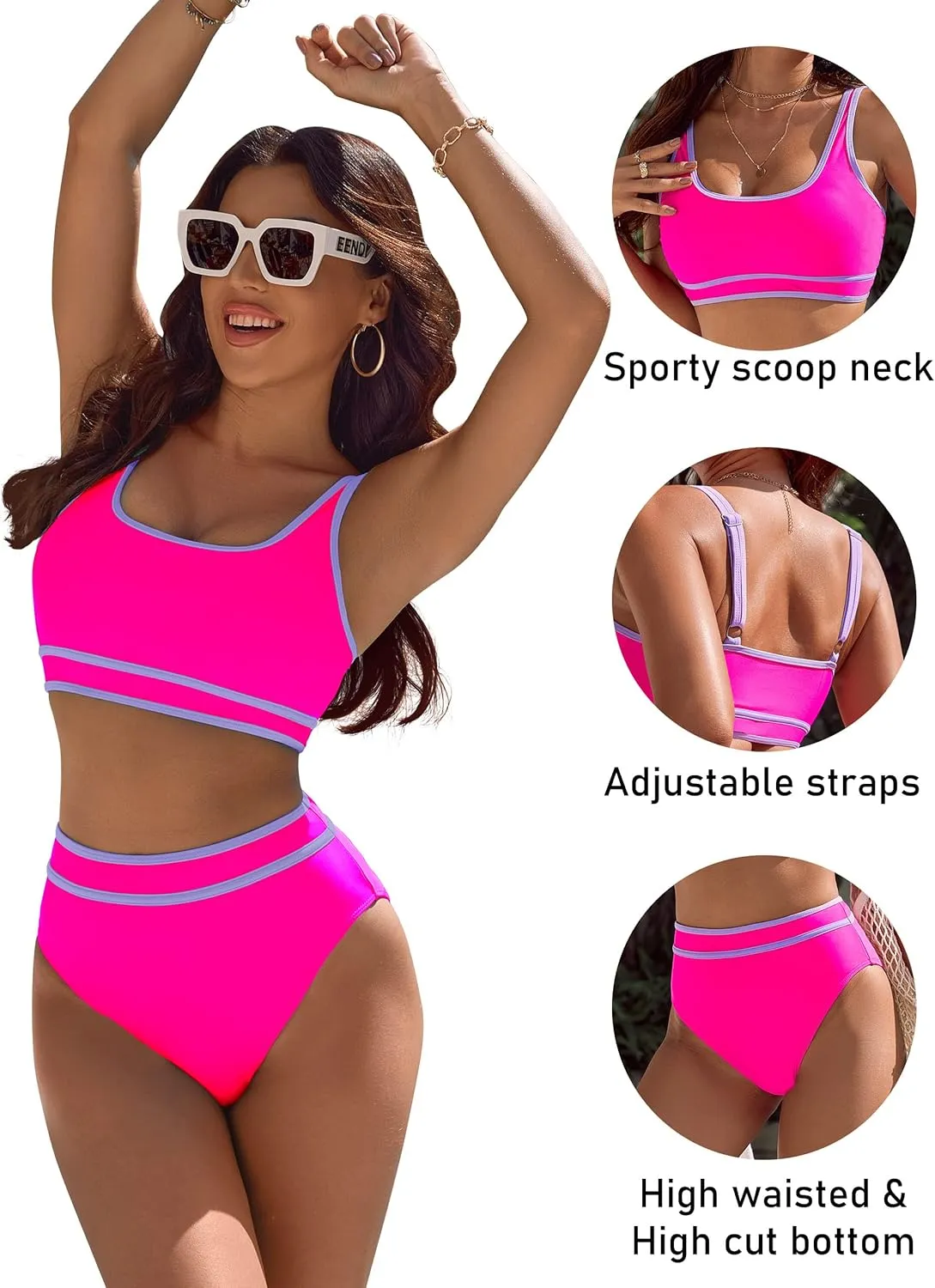 BMJL Women's High Waisted Bikini Sets Sporty Two Piece Swimsuits Color Block Cheeky High Cut Bathing Suits