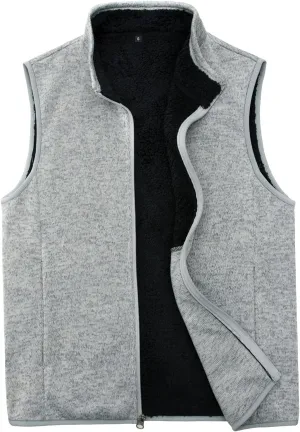 Bonnroth Mens Full Zip Sweater Fleece Vest, Sherpa Lined Stand Collar Vests with Pocket
