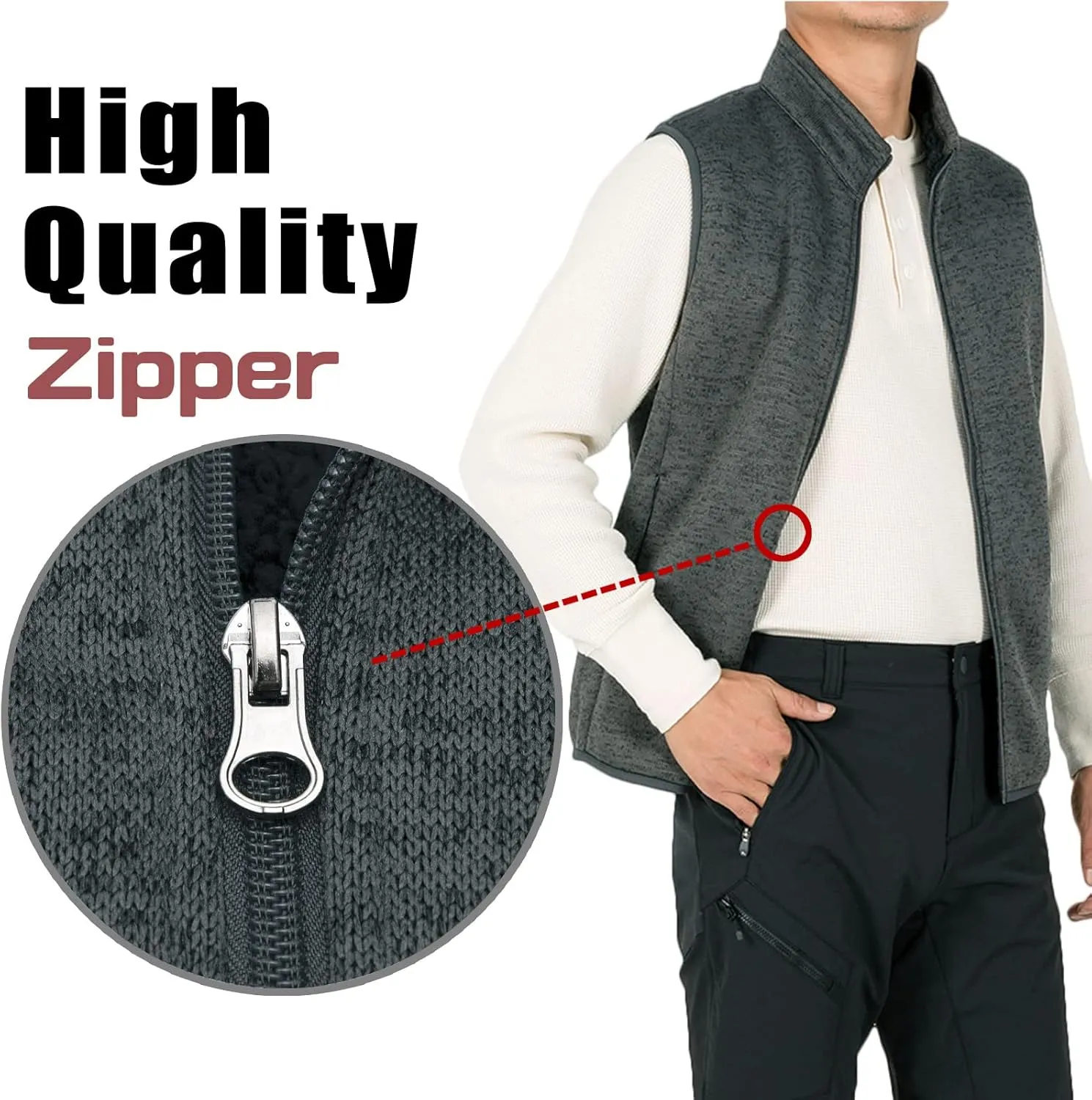 Bonnroth Mens Full Zip Sweater Fleece Vest, Sherpa Lined Stand Collar Vests with Pocket