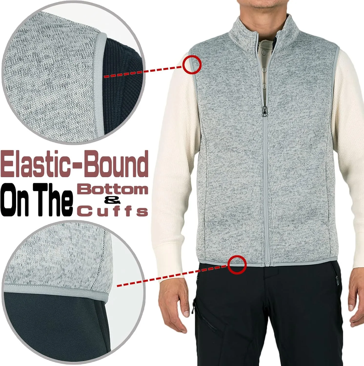 Bonnroth Mens Full Zip Sweater Fleece Vest, Sherpa Lined Stand Collar Vests with Pocket