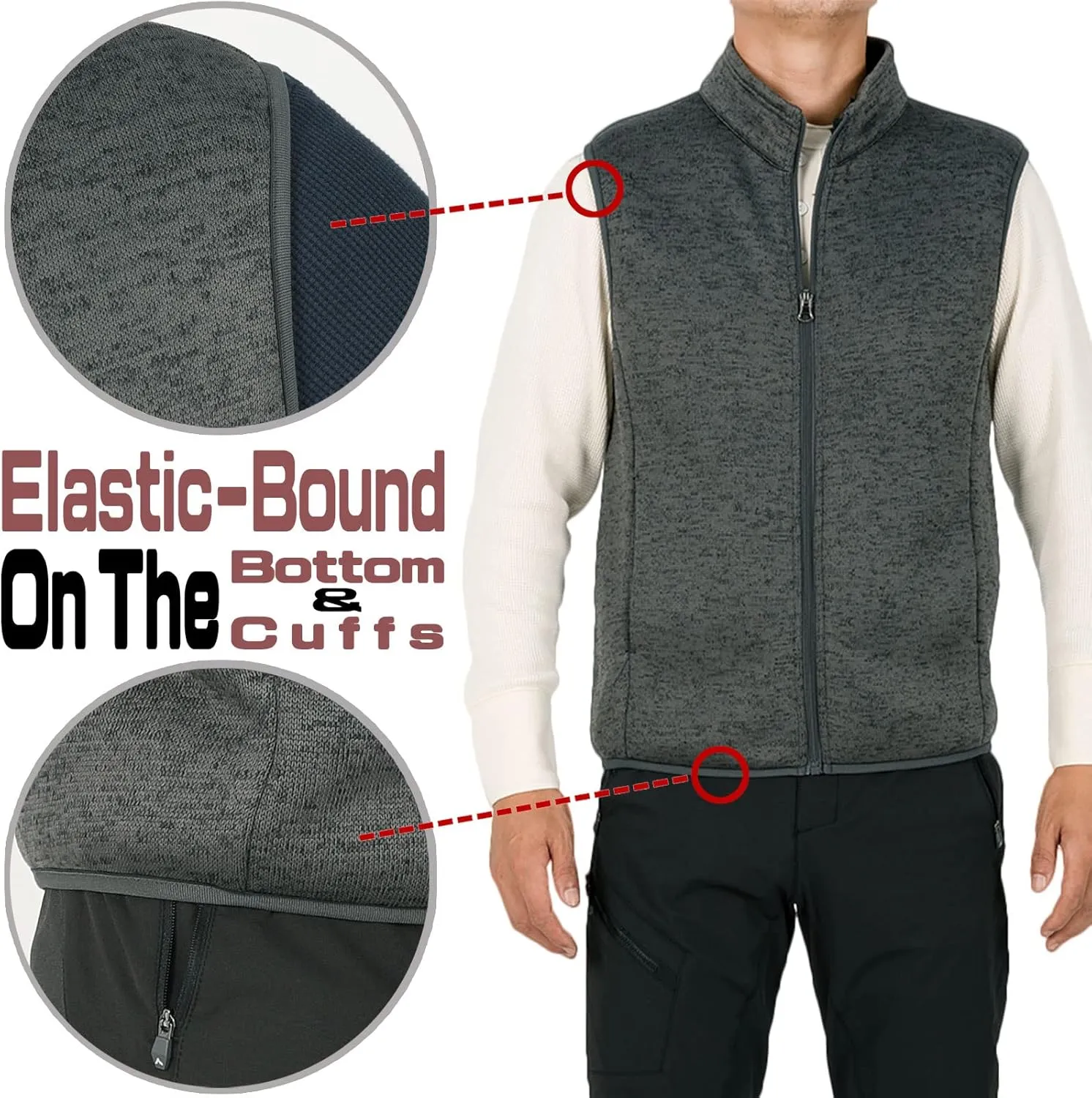 Bonnroth Mens Full Zip Sweater Fleece Vest, Sherpa Lined Stand Collar Vests with Pocket