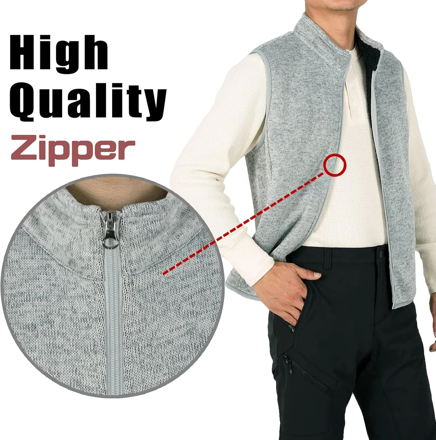 Bonnroth Mens Full Zip Sweater Fleece Vest, Sherpa Lined Stand Collar Vests with Pocket