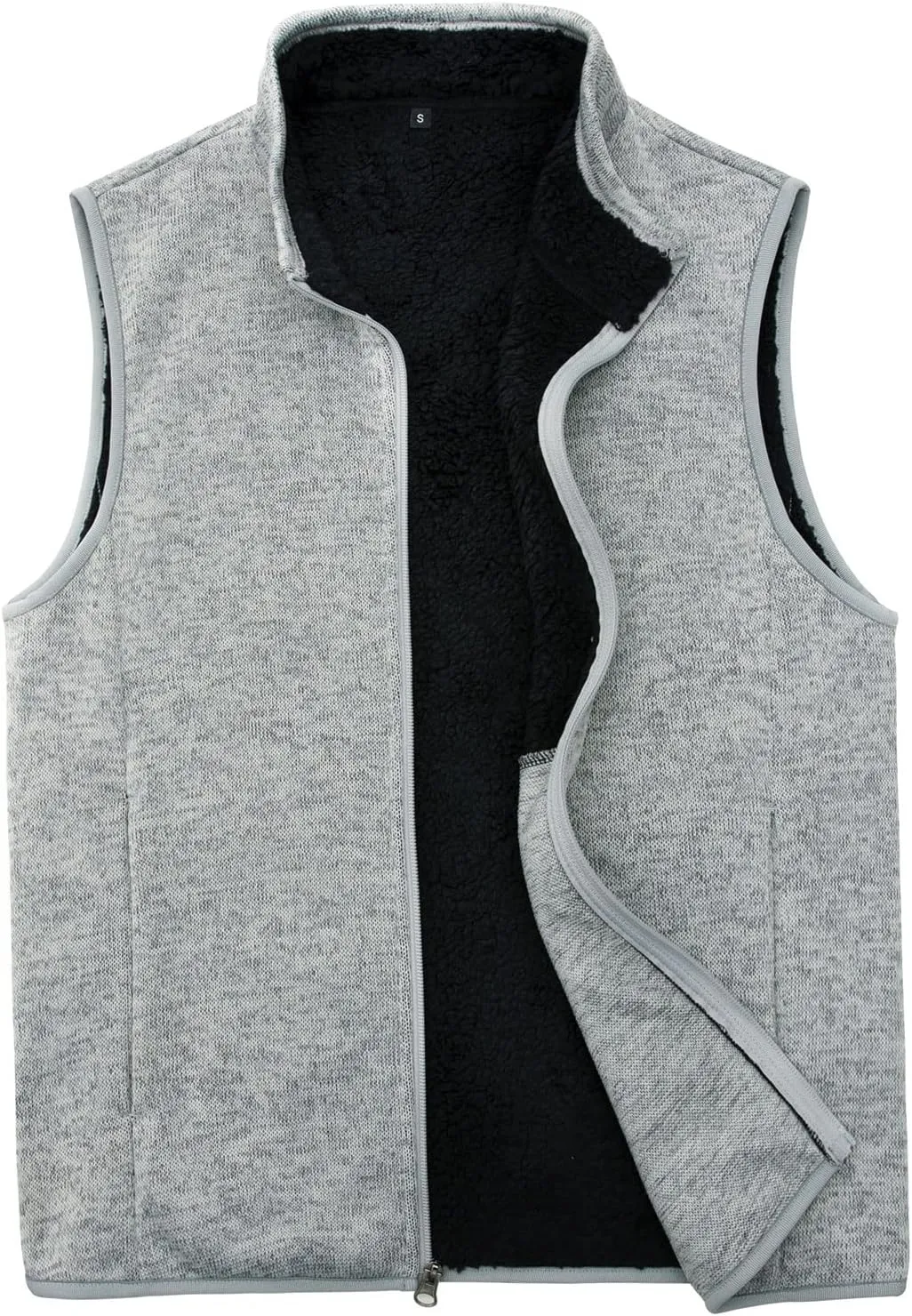 Bonnroth Mens Full Zip Sweater Fleece Vest, Sherpa Lined Stand Collar Vests with Pocket