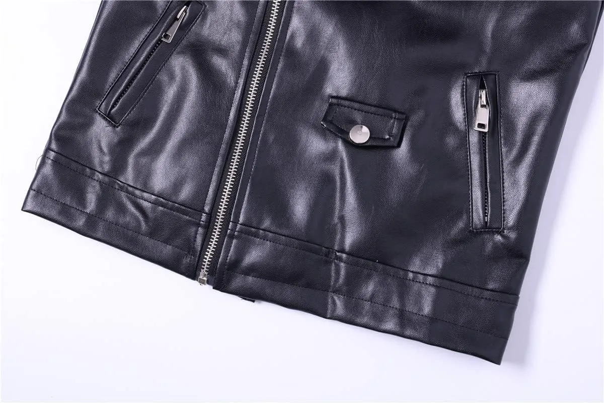 Boys Girls Faux leather Vest Jacket Kids Motorcycle Vests Joker Dress Coat 3-12Years