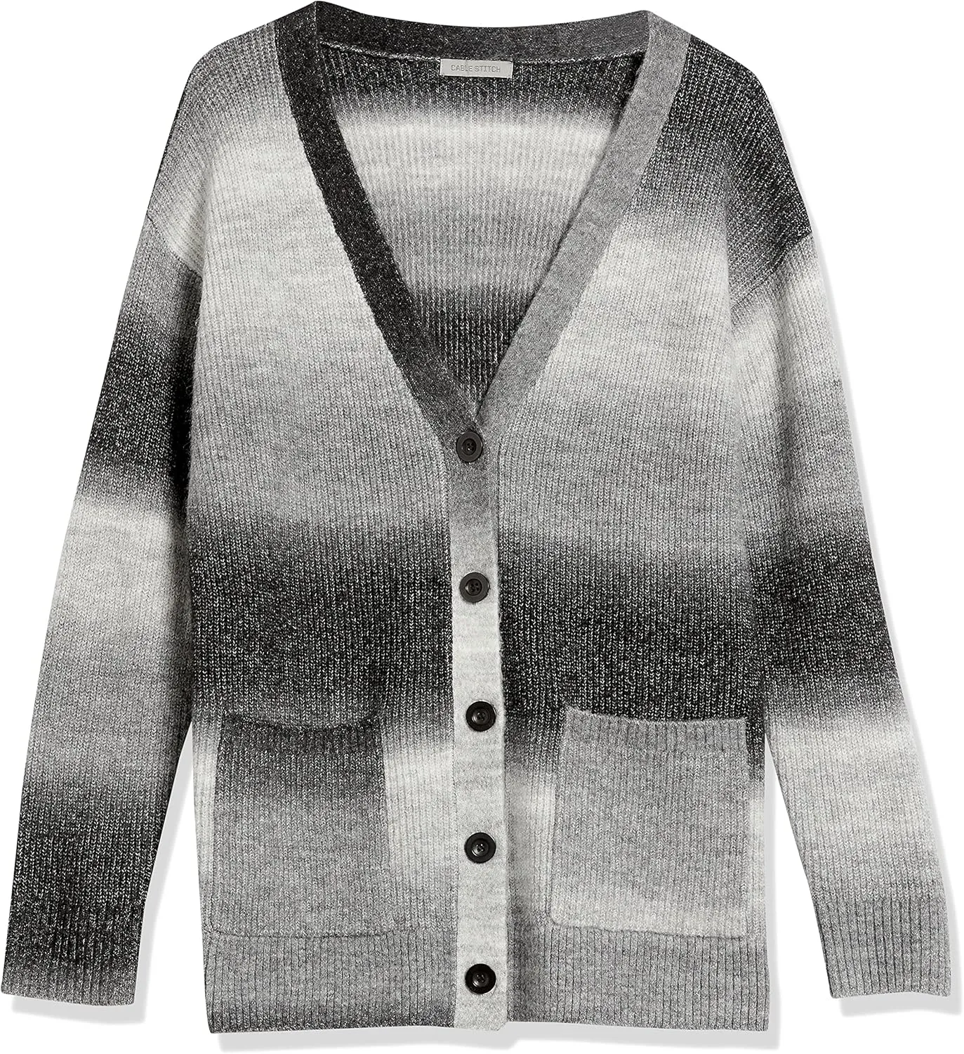 Cable Stitch Women's Ombre Space-Dyed Cardigan - V-Neck Long Sleeve Button Front Rib-Knit Sweater Cover-Up with Pockets