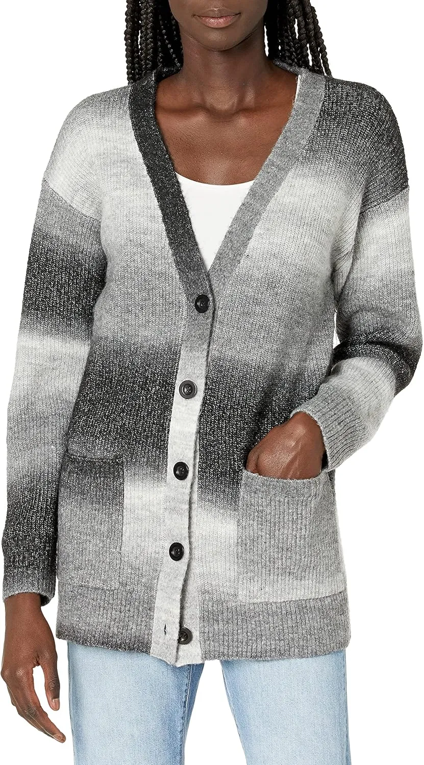 Cable Stitch Women's Ombre Space-Dyed Cardigan - V-Neck Long Sleeve Button Front Rib-Knit Sweater Cover-Up with Pockets
