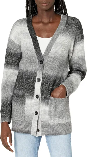 Cable Stitch Women's Ombre Space-Dyed Cardigan - V-Neck Long Sleeve Button Front Rib-Knit Sweater Cover-Up with Pockets