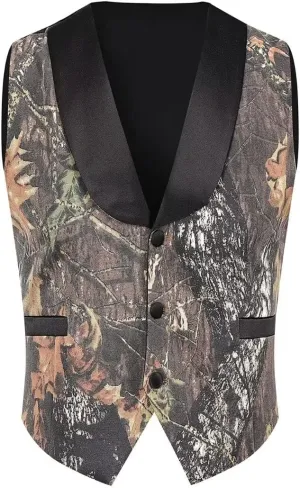 Camo Vests for Men Wedding Shawl Lapel Single Breasted Prom Vest Black M