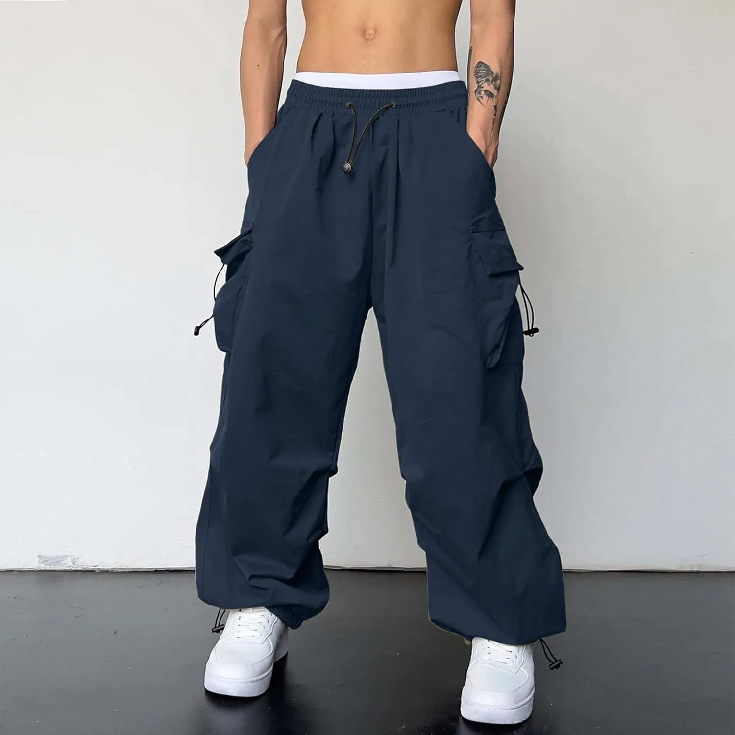 Cargo Pant for Men Casual Work Pant Drawstring Elastic Waist Cotton Stretch Sweatpants with Pockets