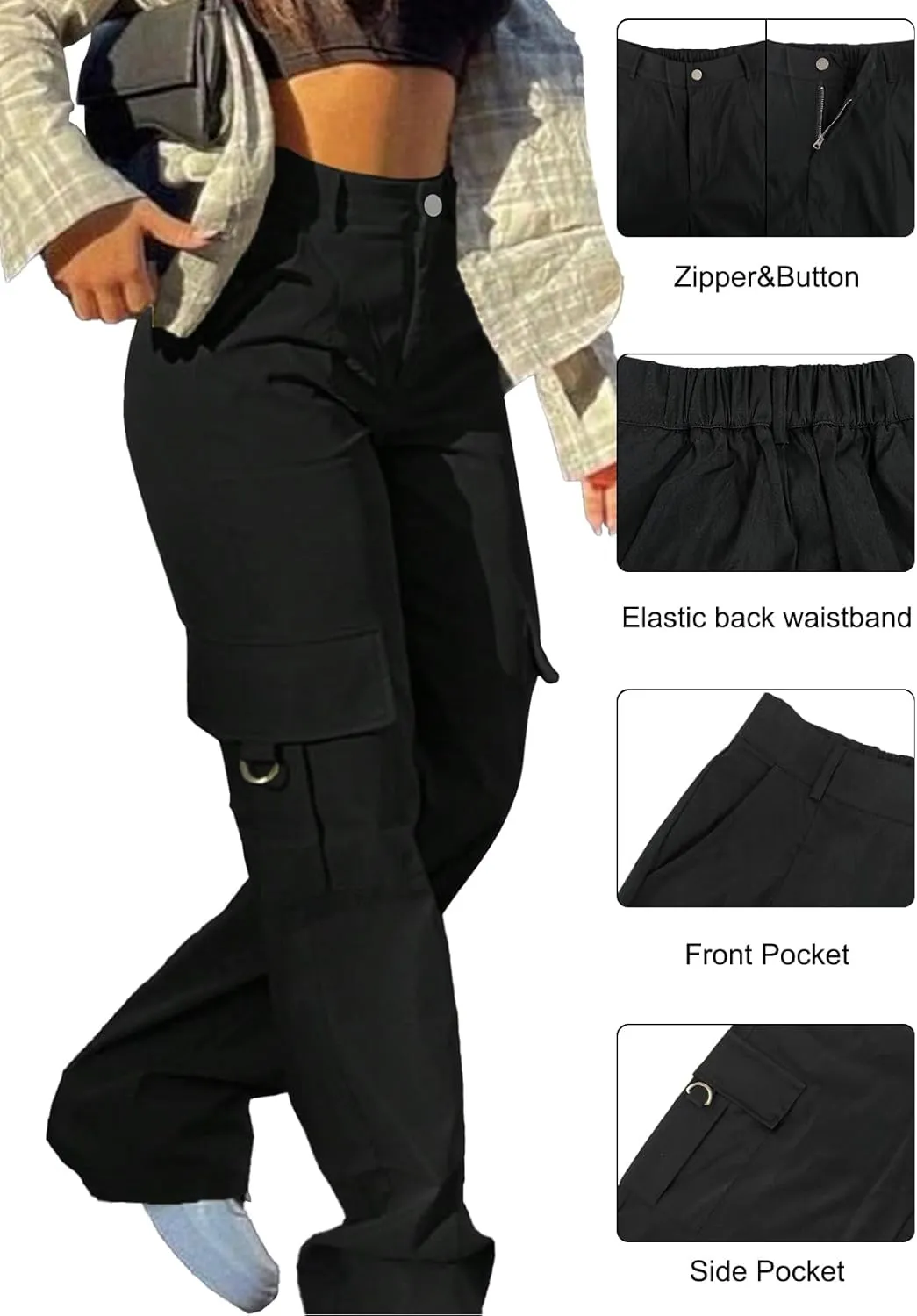 Cargo Pants for Women High Waisted Casual Pants Work Pants Baggy Stretchy Wide Leg Y2K Streetwear with Pockets
