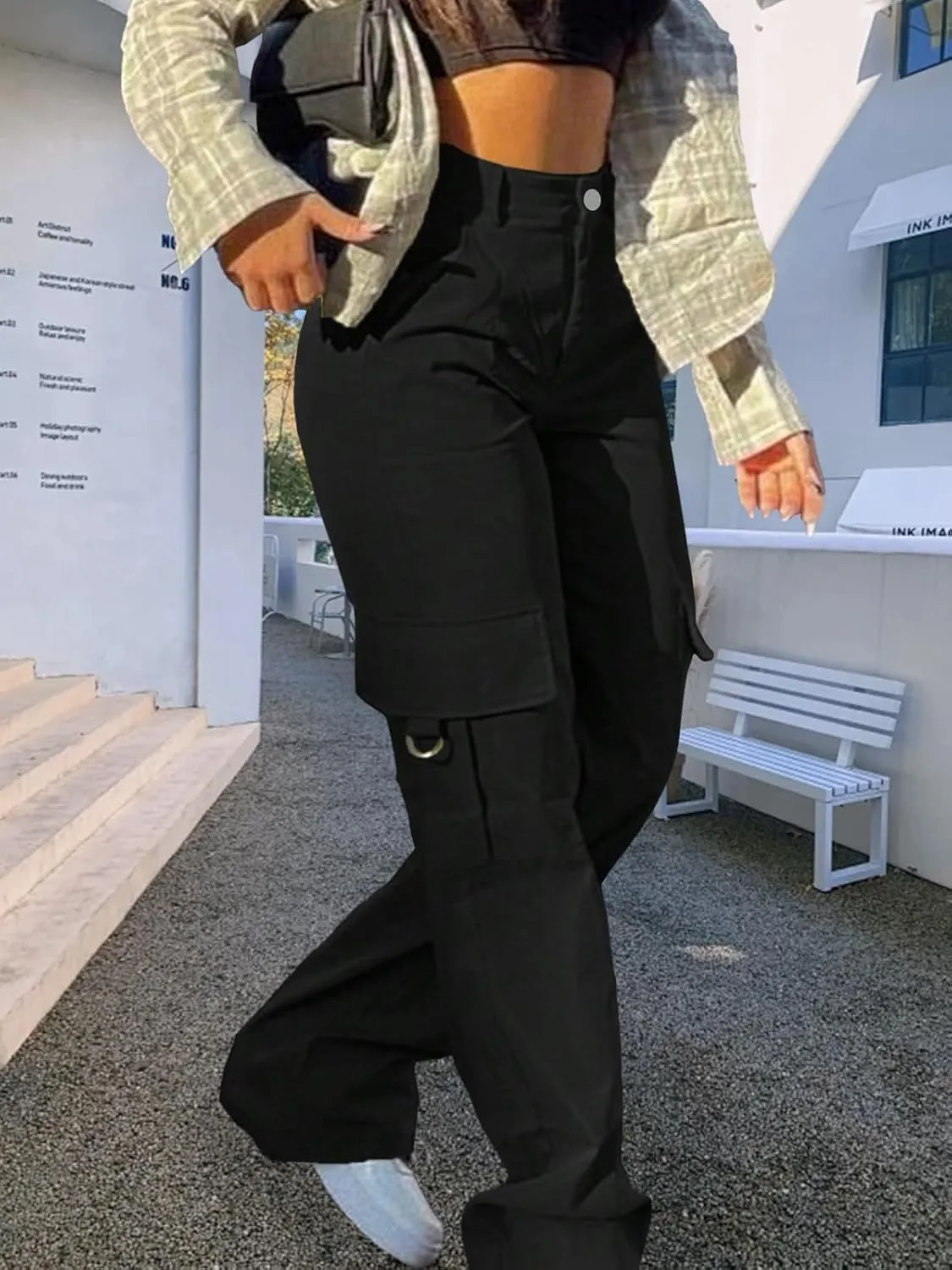 Cargo Pants for Women High Waisted Casual Pants Work Pants Baggy Stretchy Wide Leg Y2K Streetwear with Pockets
