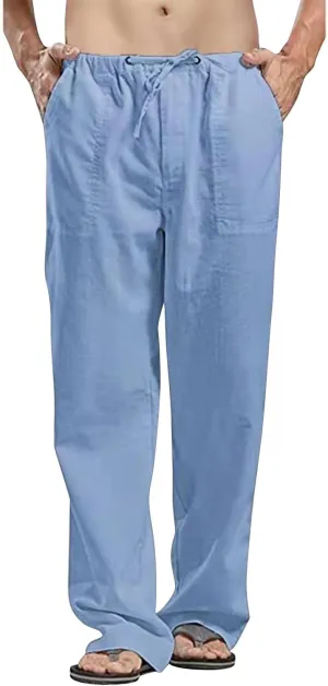 Casual Cotton Linen Pants for Mens Summer Outdoor Hiking Sports Trousers Breathable Work Cargo Pants with Pockets Men's Pants