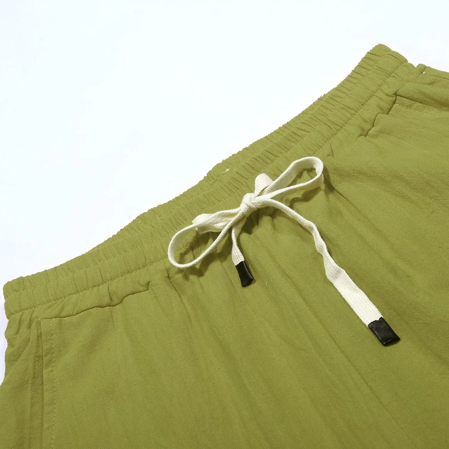 Casual Linen Pants for Women Side Button up Breathable Summer Trousers Elastic High Waist Pant Solid Retro Pant 2025