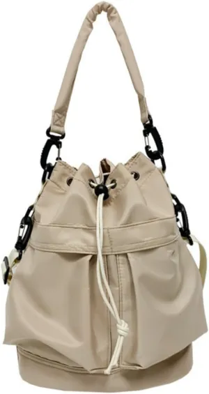Chic Sporty Shoulder Bag Crossbody Bucket Bag Nylon Tote with Trendy Drawstring - Casual Carryall