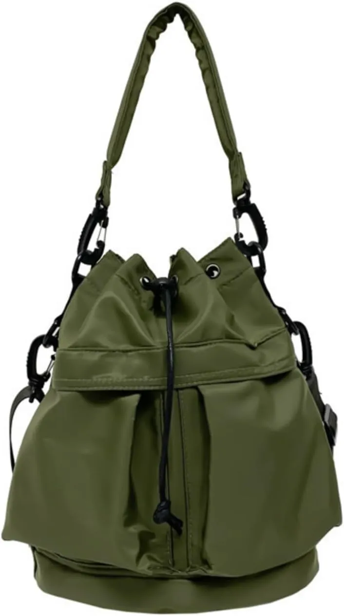 Chic Sporty Shoulder Bag Crossbody Bucket Bag Nylon Tote with Trendy Drawstring - Casual Carryall