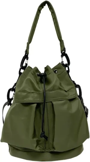 Chic Sporty Shoulder Bag Crossbody Bucket Bag Nylon Tote with Trendy Drawstring - Casual Carryall