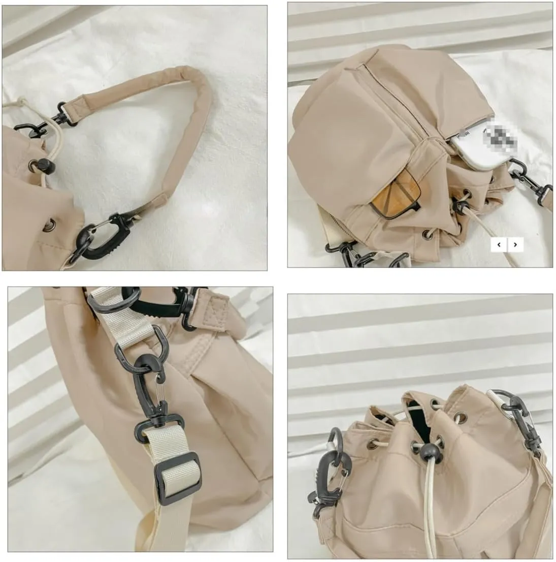 Chic Sporty Shoulder Bag Crossbody Bucket Bag Nylon Tote with Trendy Drawstring - Casual Carryall