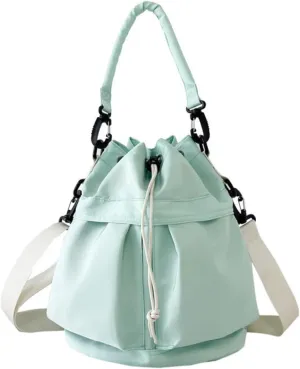 Chic Sporty Shoulder Bag Crossbody Bucket Bag Nylon Tote with Trendy Drawstring - Casual Carryall
