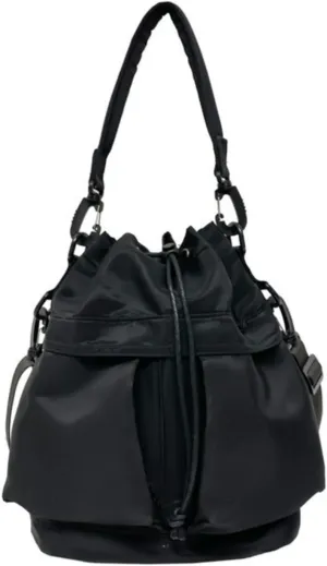Chic Sporty Shoulder Bag Crossbody Bucket Bag Nylon Tote with Trendy Drawstring - Casual Carryall