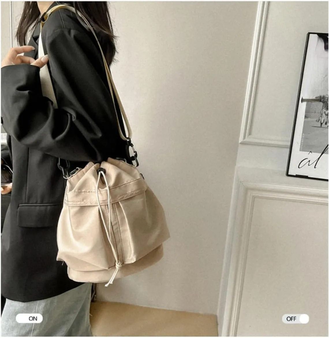 Chic Sporty Shoulder Bag Crossbody Bucket Bag Nylon Tote with Trendy Drawstring - Casual Carryall