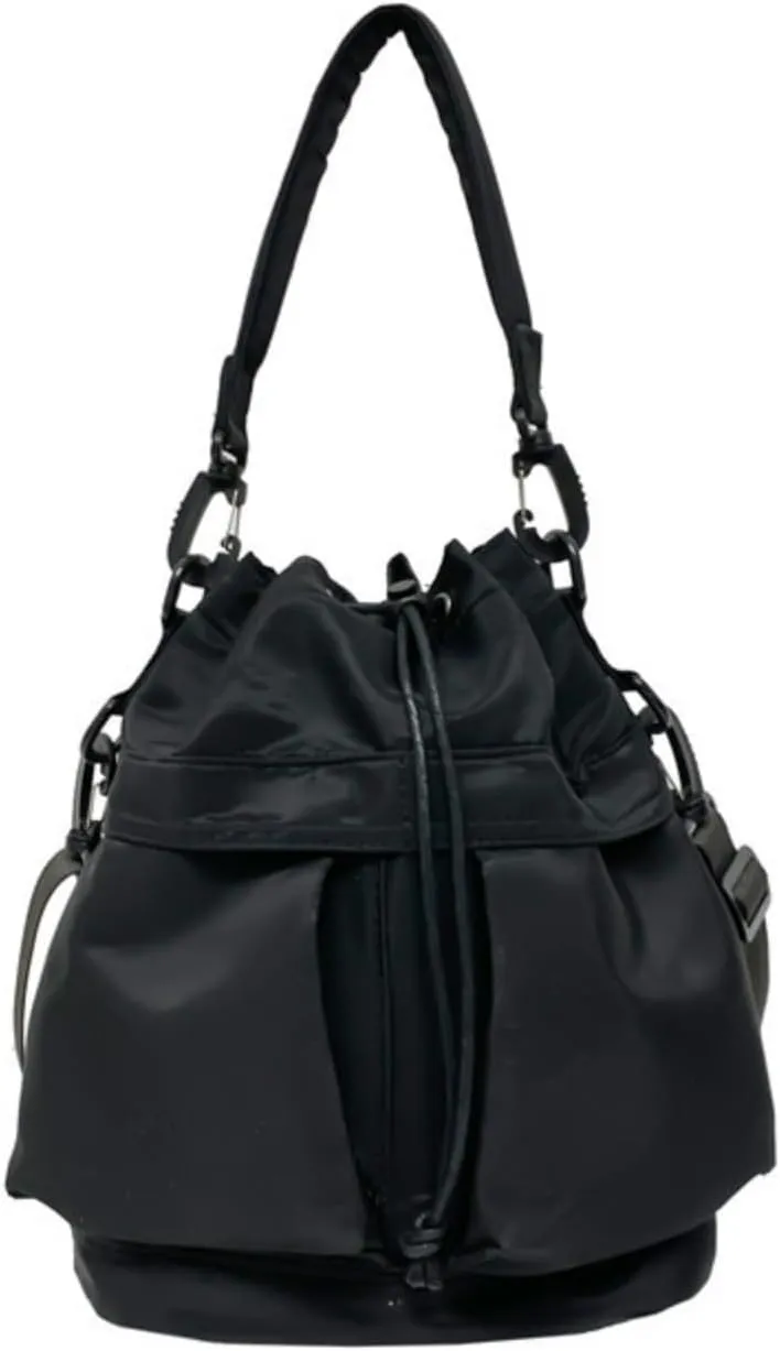Chic Sporty Shoulder Bag Crossbody Bucket Bag Nylon Tote with Trendy Drawstring - Casual Carryall