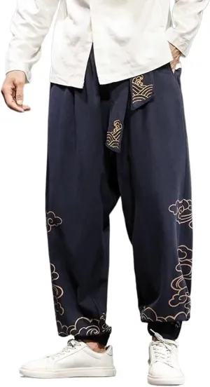 Chinese Style Retro Print Pants Men Autumn Loose Casual Plus Size Harem Pants