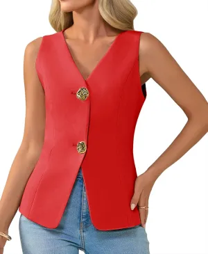 Cicy Bell Womens Summer V Neck Vest Tops Button up Sleeveless Casual Waistcoat Business Fitted Blazer vest
