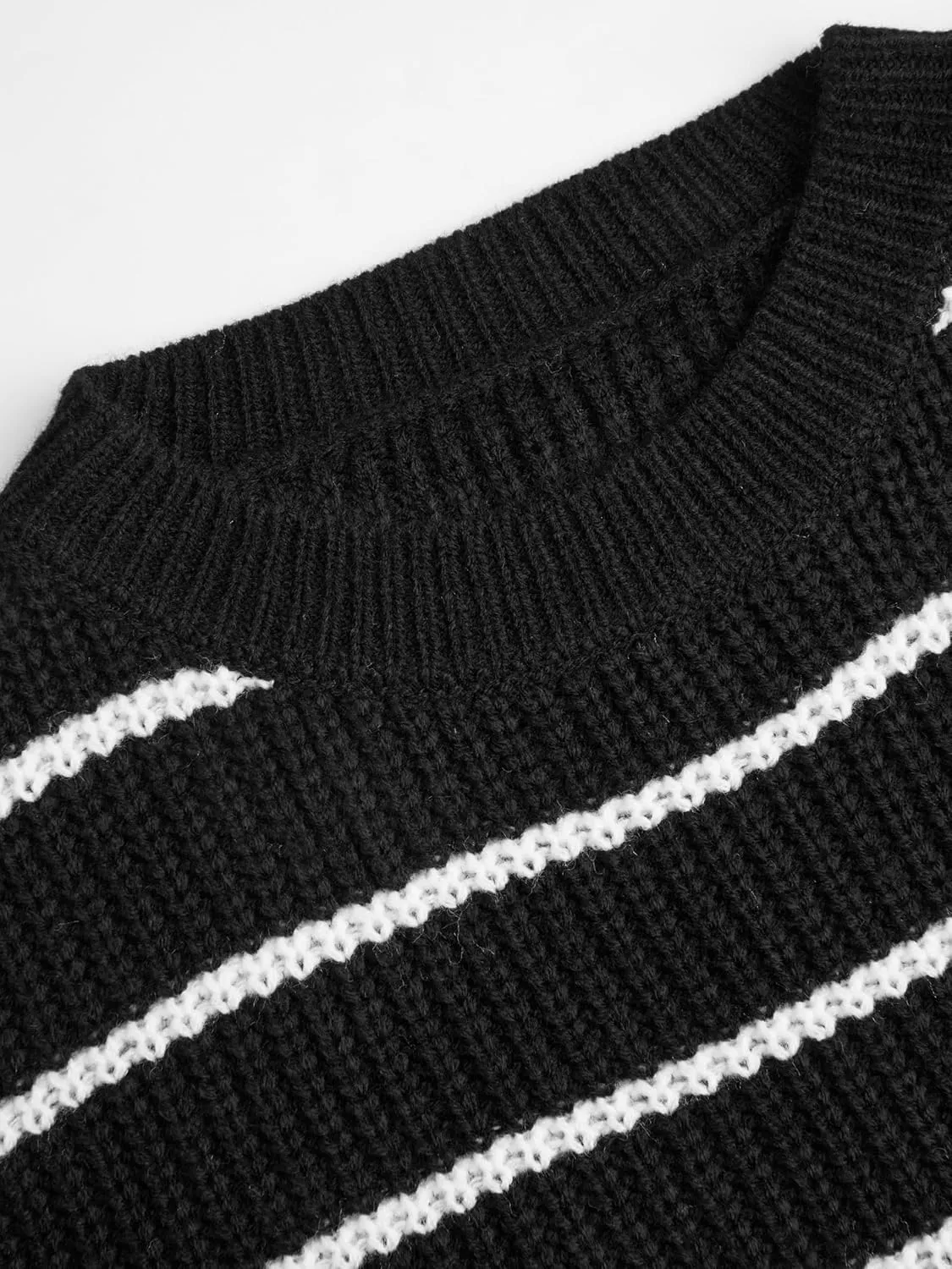 CIDER Womens Cropped Striped Sweater Long Sleeve Crew Neck Trendy Pullover Tops
