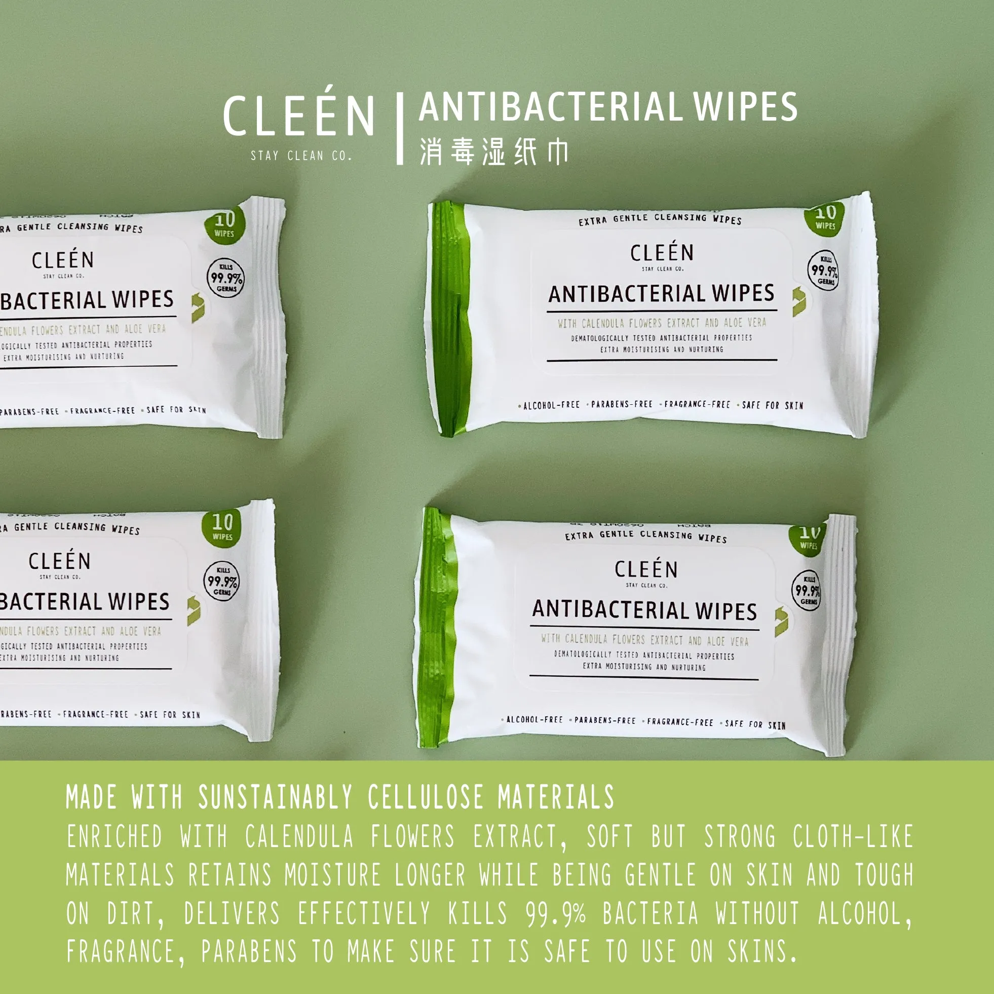 CLEEN Antibacterial Wipes 10s x 3 (Unscented)