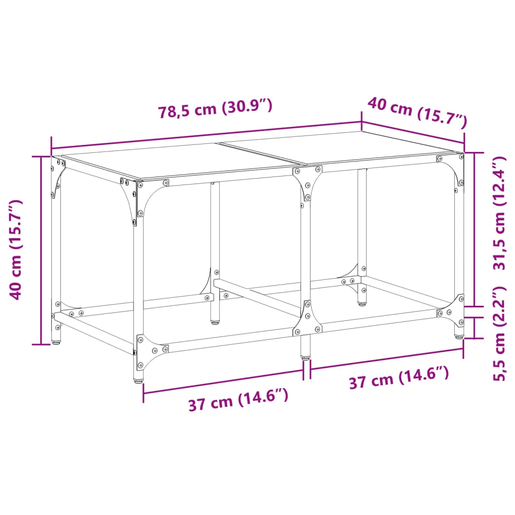 Coffee Table with Black Glass Top 78.5x40x40 cm Steel