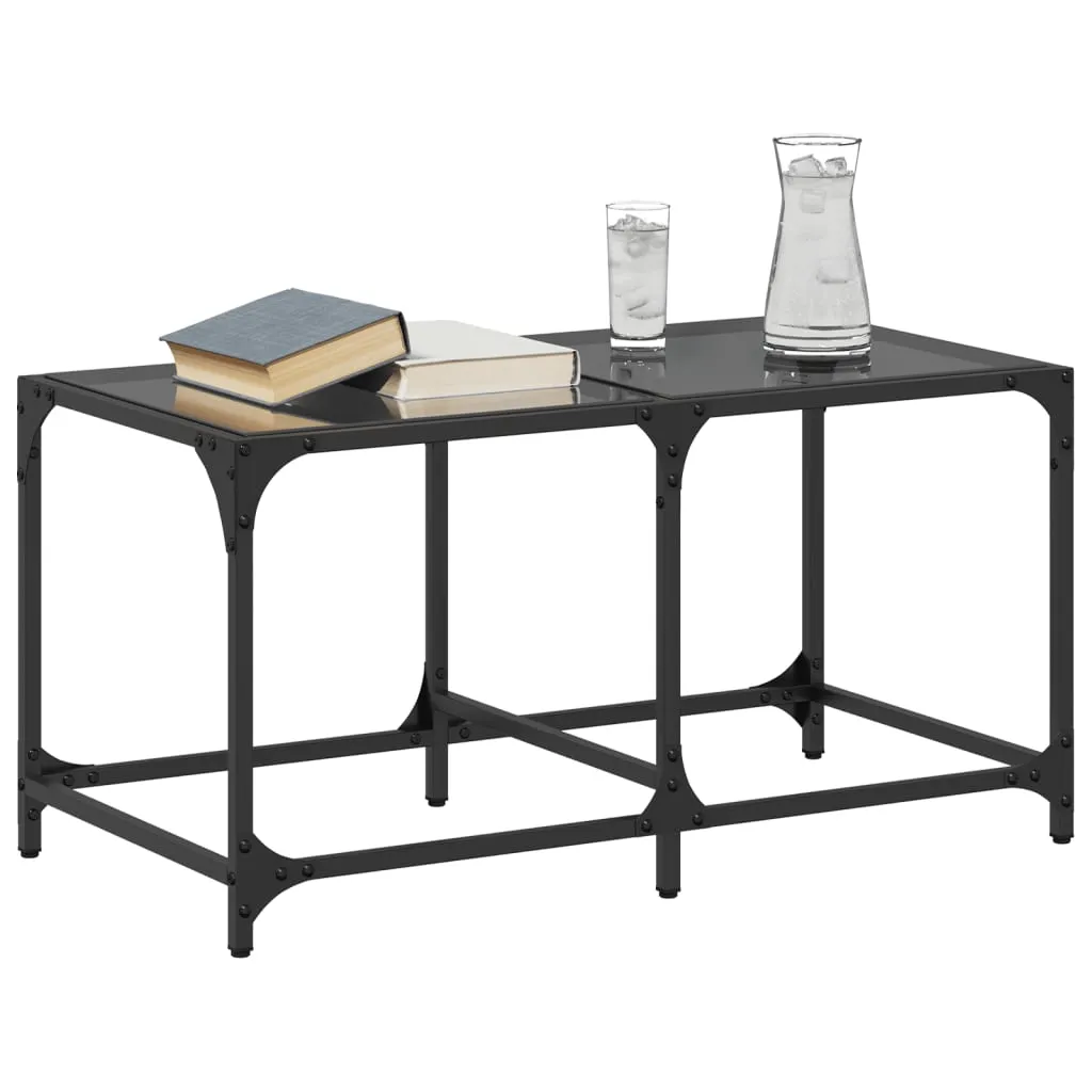 Coffee Table with Black Glass Top 78.5x40x40 cm Steel