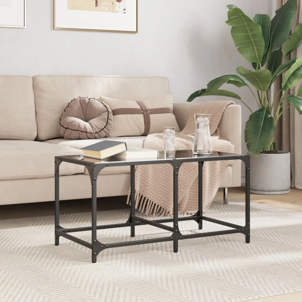 Coffee Table with Black Glass Top 78.5x40x40 cm Steel
