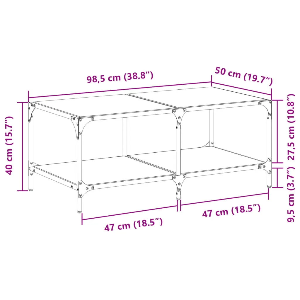 Coffee Table with Black Glass Top 98.5x50x40 cm Steel