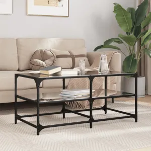 Coffee Table with Black Glass Top 98.5x50x45 cm Steel